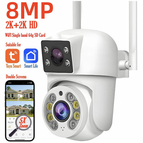 Tuya 8MP WiFi IP Camera PTZ Dual Lens Dual Screen Color Night Vision AI Alerts - stepyours.com