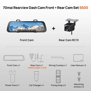 70mai S500 Rearview Dash Cam 9.35 Inch Touch Screen Dual Channel 3K HDR - stepyours.com