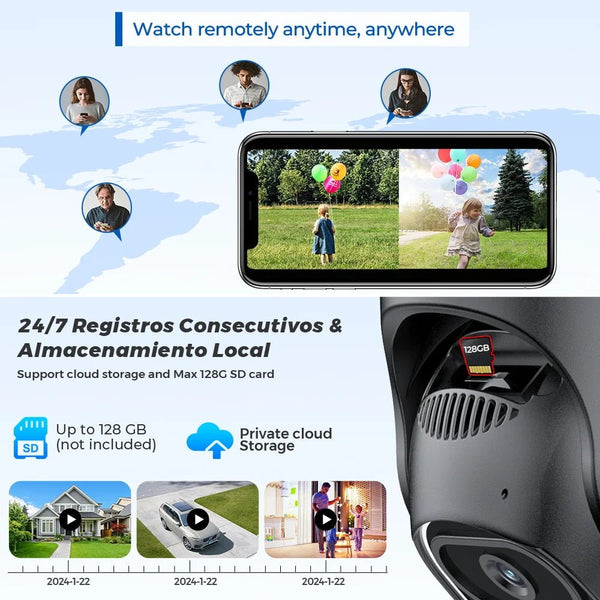 12MP 6K PTZ WiFi Outdoor Camera With 8X Zoom AI Human Detection Night Vision - stepyours.com