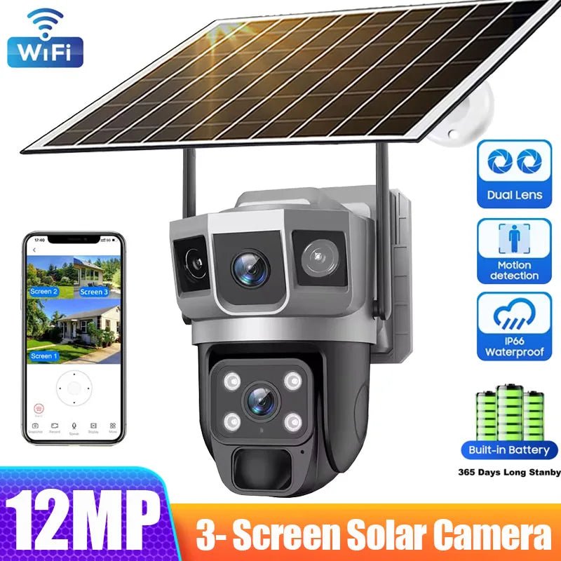 Solar Powered Dual Lens WiFi CCTV Camera With 12MP 10X Zoom PTZ IP66 Outdoor - stepyours.com