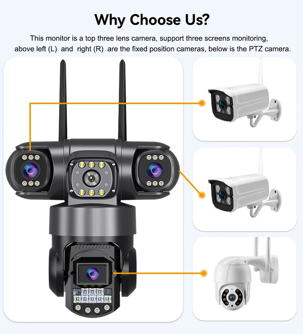 V380 Pro WiFi IP Camera Outdoor 12MP 6K Triple Lens Night Vision - Weatherproof by stepyours.com