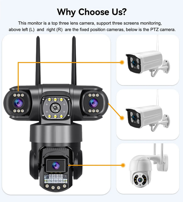 V380 Pro WiFi IP Camera Outdoor 12MP 6K Triple Lens Night Vision - Weatherproof by stepyours.com