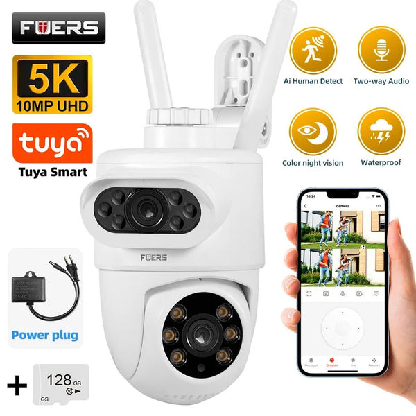 FUERS 5K 10MP Dual Lens IP Camera Tuya Smart - Auto Tracking Surveillance - stepyours.com