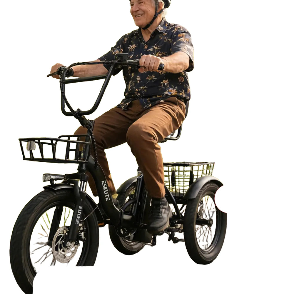 ESKUTE T300 E Trike Electric Bike, Peak Brushless Motor Folding Trike 18X3.0 Fat Tire Ebike, 624Wh Removable Battery, Step-Thru 3 Wheel Electric Bicycle, Up to 65 Miles, 18MPH+ Tricycle for Adults