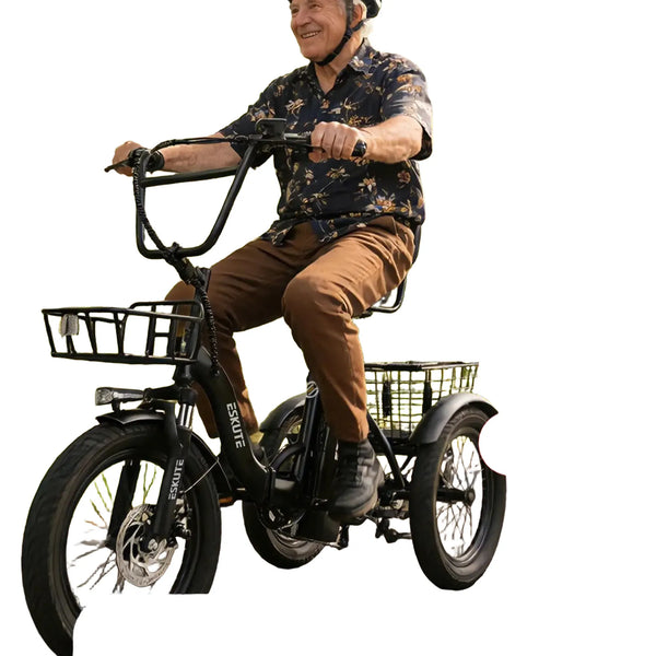 ESKUTE T300 E Trike Electric Bike, Peak Brushless Motor Folding Trike 18X3.0 Fat Tire Ebike, 624Wh Removable Battery, Step-Thru 3 Wheel Electric Bicycle, Up to 65 Miles, 18MPH+ Tricycle for Adults