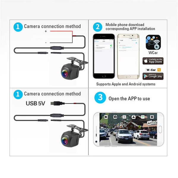 Car Rear View Camera WiFi 170 Degree Wireless Waterproof Backup Camera 12V 24V - stepyours.com
