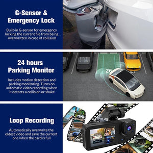Triple Lens WiFi Dashcam Two Three Channel 1080P Night Vision Front And Rear - stepyours.com