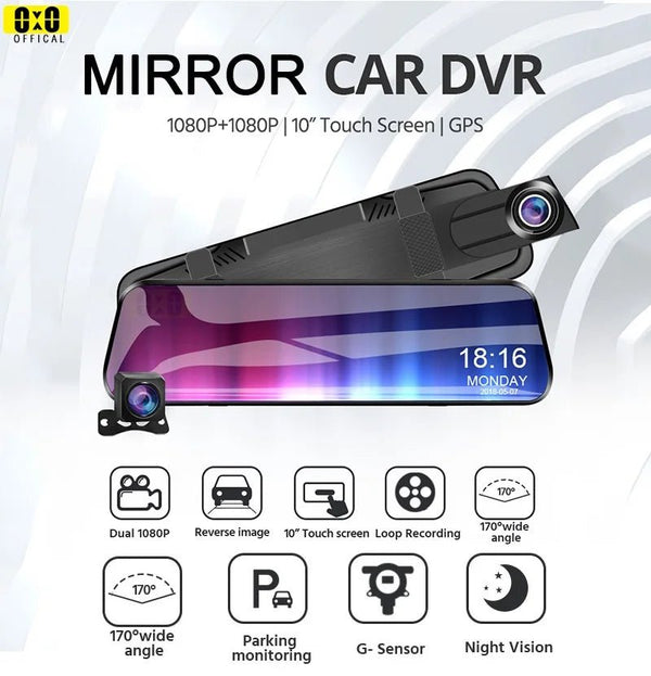 10 Inch Rearview Mirror Dash Cam Front And Rear 1080P Dual Recorder Night Vision - stepyours.com