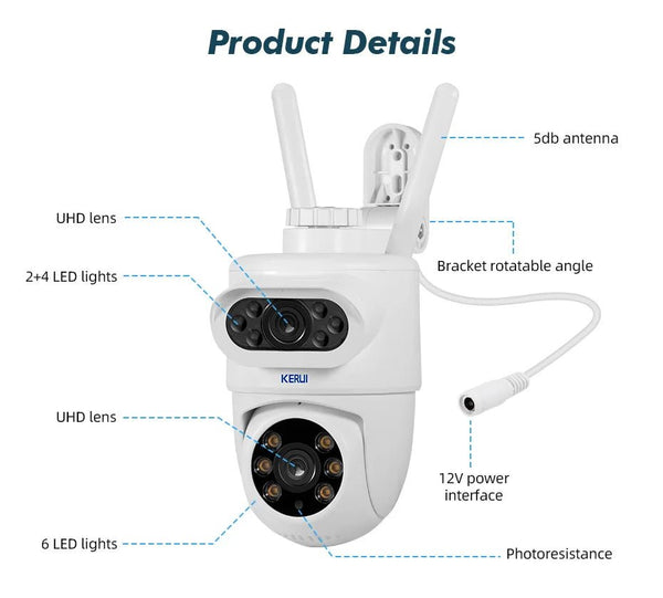 KERUI Outdoor 10MP 5K Dual Lens WiFi IP Camera PTZ - Tuya Compatible Smart Home - stepyours.com