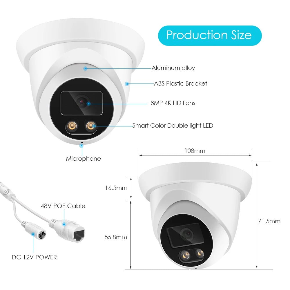 4K 8MP Outdoor IP Camera PoE H265 Onvif AI Color Night Vision 2.8mm - stepyours.com