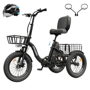 Spacewalk 1200W Peak Electric Trike for Adults, 48V 15Ah Battery 3 Wheel Electric Bike with 60 Miles Range, 18×3.0 Fat Tires, Dual Disc Brakes, Rear Cargo Basket, Adjustable Comfort Seat, Folding E Tricycle for Seniors-Black
