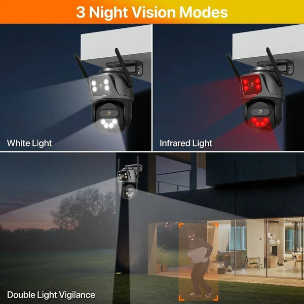 WONSDAR Outdoor WiFi IP Camera - 8x Zoom Triple Lens PTZ With Auto Tracking - stepyours.com