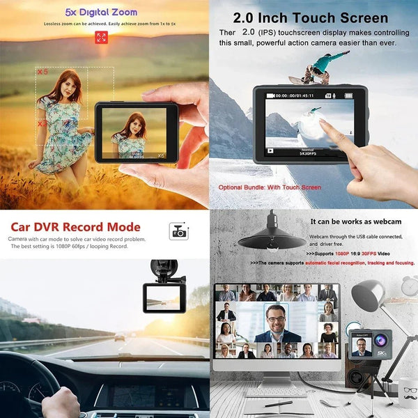 Adventure Ready Action Camera 5K 4K60FPS Dual IPS Touch LCD Waterproof 30M - stepyours.com