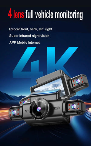 4K Quad Camera Hidden Dash Cam With App Night Vision Motion Detection Parking - stepyours.com