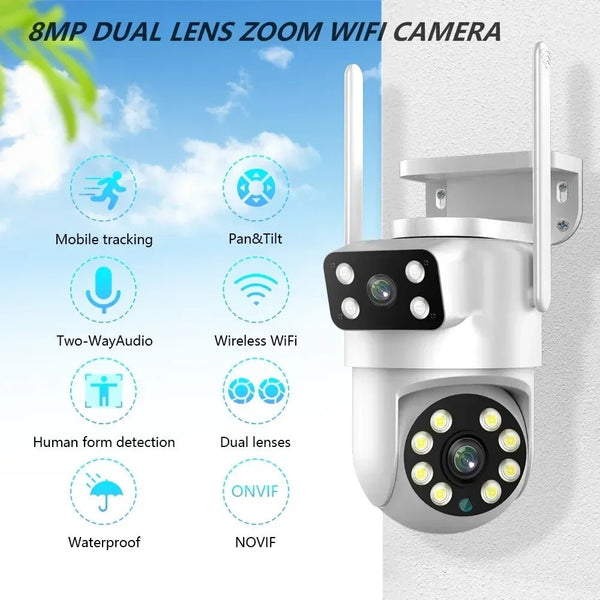 Tuya Dual Lens PTZ WiFi Camera Outdoor - 4K 8MP AI Auto Tracking Hooks - stepyours.com