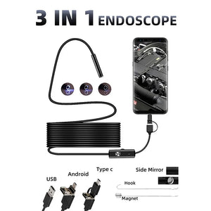 Practical 7mm Android Endoscope 3 In 1 USB Type C Borescope Waterproof Hooks - stepyours.com