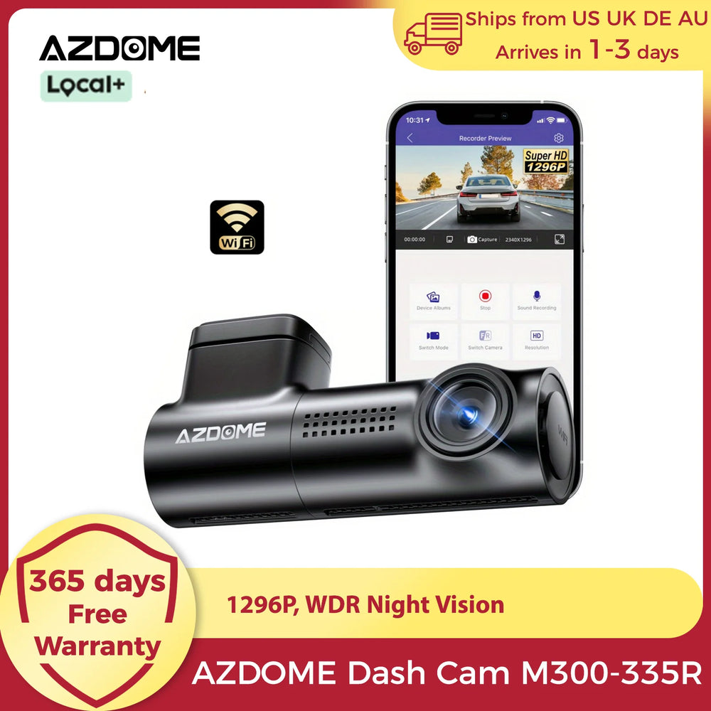 AZDOME 1296P WiFi Dash Cam Night Vision Loop Recording GSensor Parking Monitor - stepyours.com