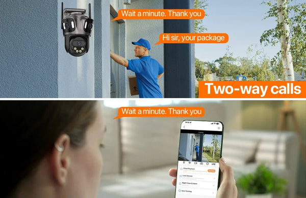 Three Screen WiFi IP Camera - 4K Dual Lens PTZ With AI Detection IP66 Waterproof - stepyours.com