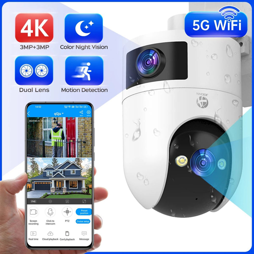 4K PTZ Outdoor IP Camera Dual Lens Auto Tracking Color Night Vision 5G WiFi - stepyours.com