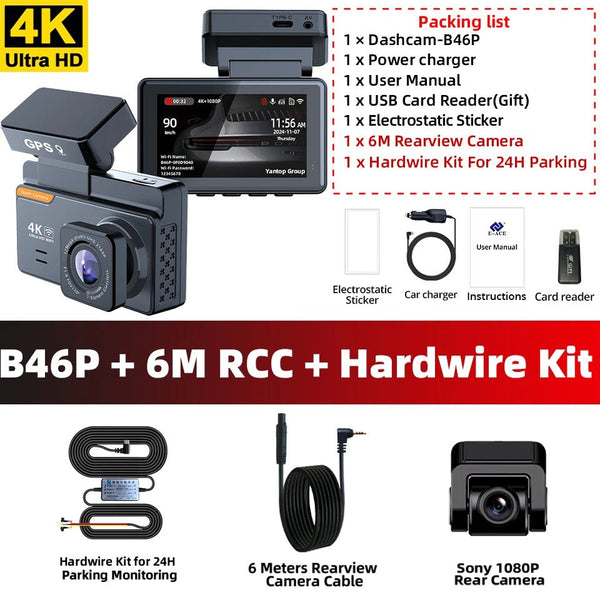 4K Dash Cam With GPS Dual Lens Night Vision 24 Hour Parking - stepyours.com