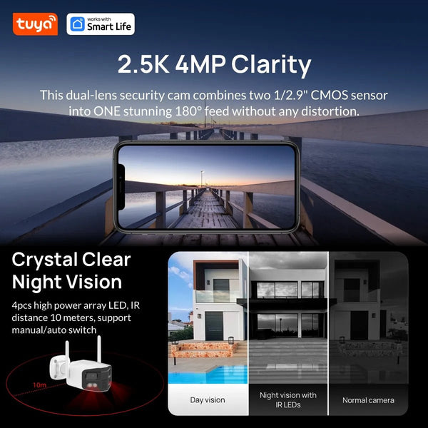 Hooked On Security Tuya Smart 4MP 2.5K Dual Lens Outdoor Camera Night Vision - stepyours.com
