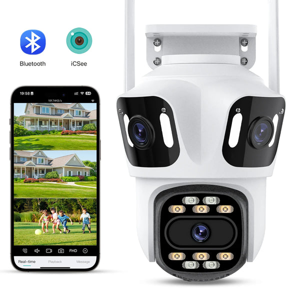 Three Lens PTZ IP Camera Outdoor WiFi Security Auto Tracking Three Screen App by stepyours.com