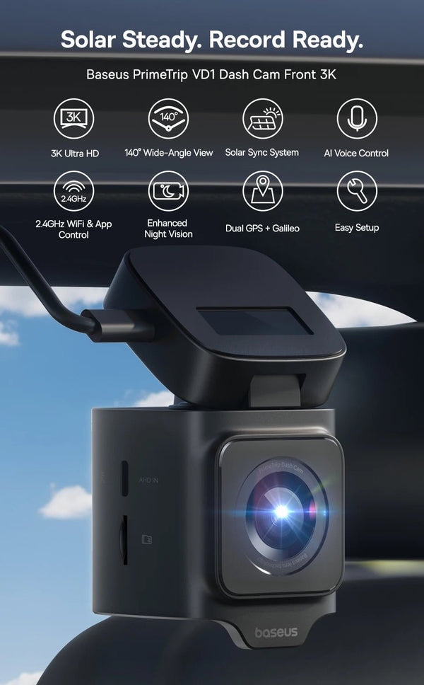 Baseus VD1 3K Dash Cam Front And Rear With GPS Supercapacitor 24H Parking - stepyours.com