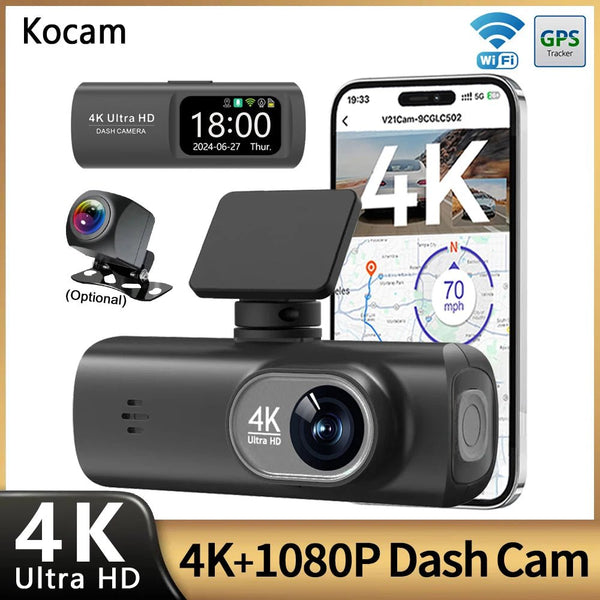 Kocam UHD 4K Dash Cam Dual Lens Front And Rear WiFi GPS 24H Parking Monitor - stepyours.com