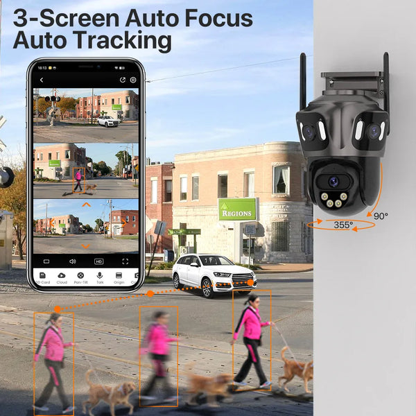 WONSDAR Three Screen WIFI IP Camera Outdoor - Dual Lens AI Human Detection Hooks by stepyours.com