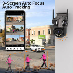 Three Screen WiFi IP Camera - 4K Dual Lens PTZ With AI Detection IP66 Waterproof - stepyours.com