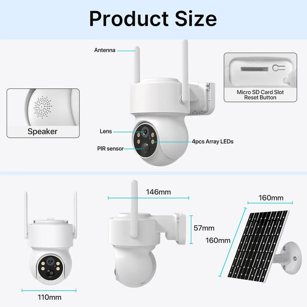 WiFi PTZ Solar Outdoor Camera 3MP 355 Pan 90 Tilt With iCsee App - stepyours.com