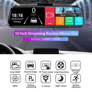 10 Inch 1080P Night Vision Car Dash Cam With Touch Screen And Rear View Mirror - stepyours.com