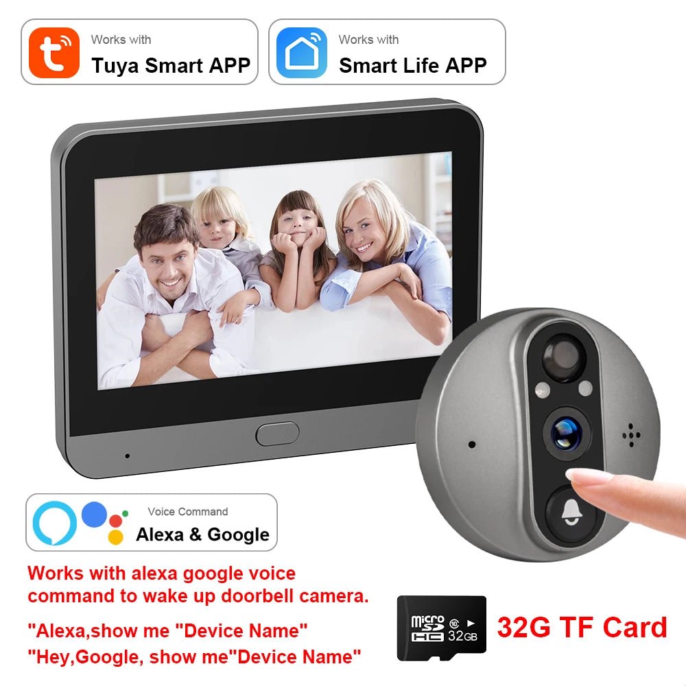 3MP WiFi Cat Eye Doorbell 5000mAh Battery Alexa LiveView - stepyours.com