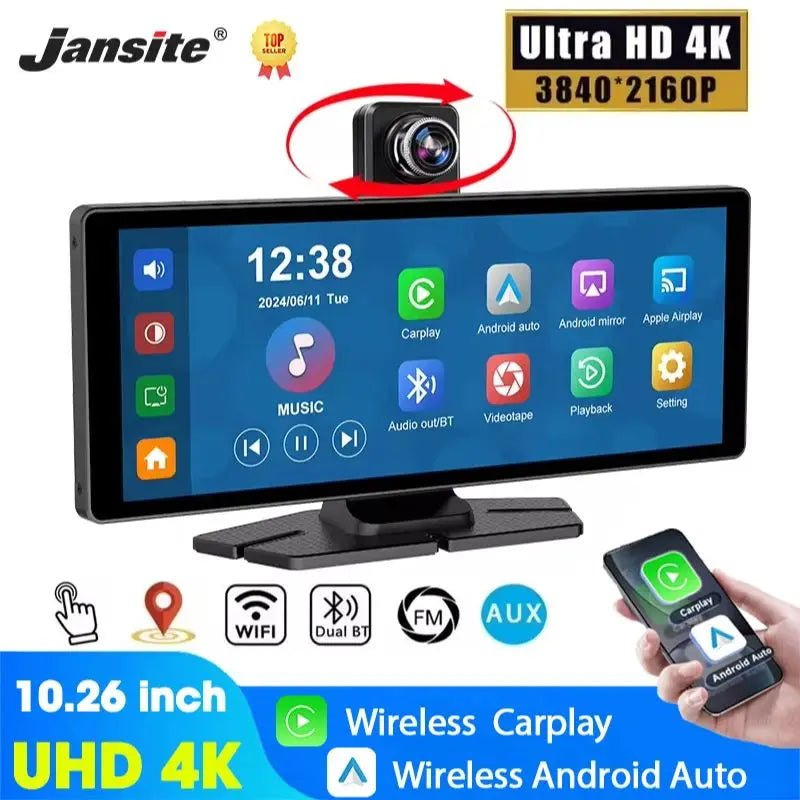 4K Dash Cam With Wireless CarPlay Android Auto GPS 7 Inch Or 10.26 Inch - stepyours.com