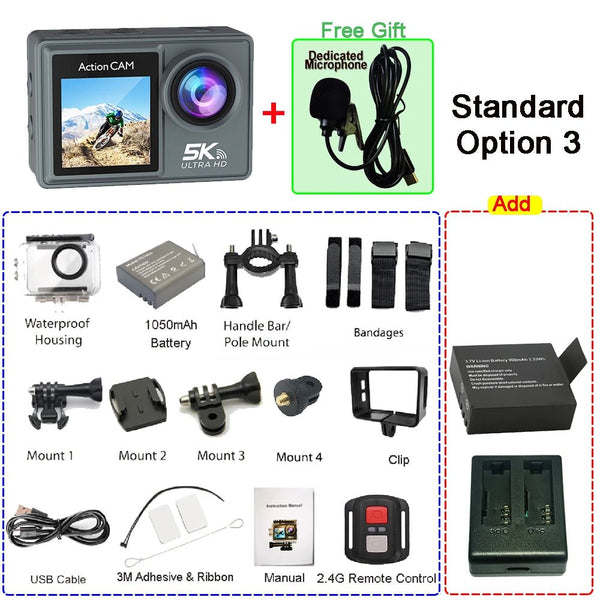 Adventure Ready Action Camera 5K 4K60FPS Dual IPS Touch LCD Waterproof 30M - stepyours.com