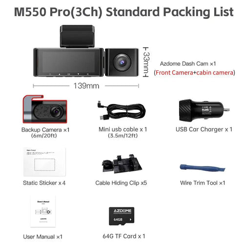 AZDOME M550 Pro Dash Cam IR Night Vision 4K Plus 2.5K 5.8Ghz WiFi GPS Screen - stepyours.com