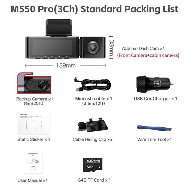 AZDOME M550 Pro Dash Cam IR Night Vision 4K Plus 2.5K 5.8Ghz WiFi GPS Screen - stepyours.com