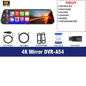 10 Inch 4K Mirror Dash Cam Wireless CarPlay Android Auto Dual Lens GPS WiFi DVR - stepyours.com