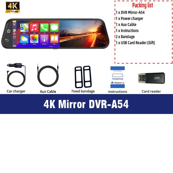 10 Inch 4K Mirror Dash Cam Wireless CarPlay Android Auto Dual Lens GPS WiFi DVR - stepyours.com