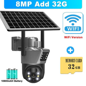 8MP 4K Solar WiFi Outdoor Dual Lens PTZ Camera - Wireless AI Alerts - stepyours.com