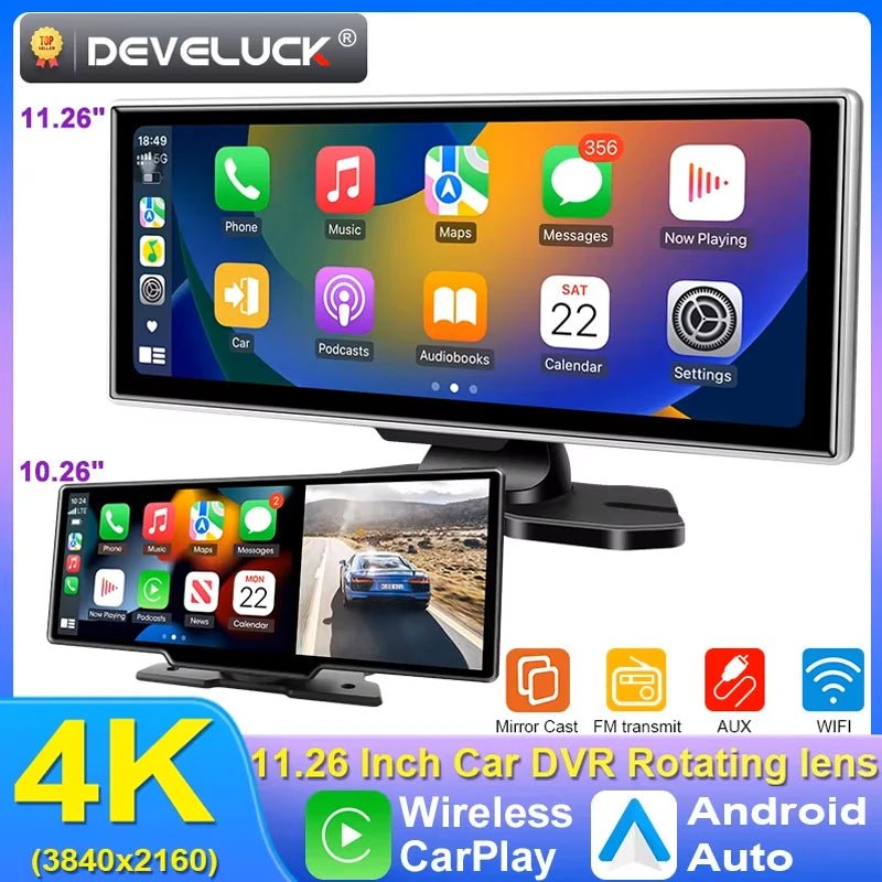 11.26 Inch 4K Dash Cam Dual Lens With Wireless CarPlay Android Auto GPS Nav WiFi - stepyours.com