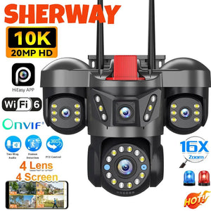 Sherway 10K 20MP UHD Outdoor Quad Lens WiFi IP Camera With 360 PTZ Auto Tracking - stepyours.com