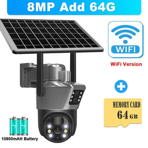 8MP 4K Solar WiFi Outdoor Dual Lens PTZ Camera - Wireless AI Alerts - stepyours.com