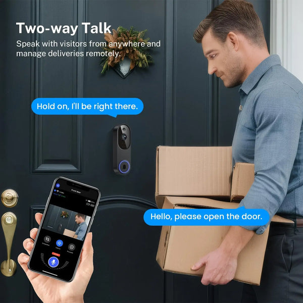 1080p Wireless Wi-Fi Video Doorbell Camera with Two-Way Audio, Night Vision, Cloud Storage, AI Motion Detection, 2.4GHz Wi-Fi by stepyours.com