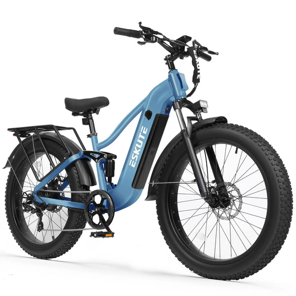 ESKUTE C300R-SO - Full Suspensions - Electric Bike for Adults ，48V20.8Ah Battery Ebike up to 80 Miles, Peak, 26x4.0 Fat Tire Step-Over Ebike, 8-Speed, UL2849 E-Bike