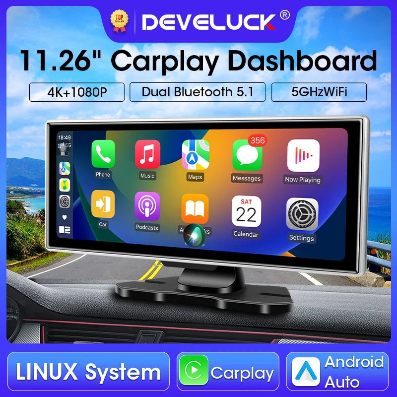 11.26 Inch 4K Dual Lens Dash Cam With Wireless CarPlay Android Auto GPS WiFi - stepyours.com
