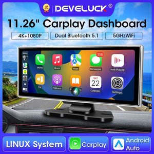 11.26 Inch 4K Dual Lens Dash Cam With Wireless CarPlay Android Auto GPS WiFi - stepyours.com