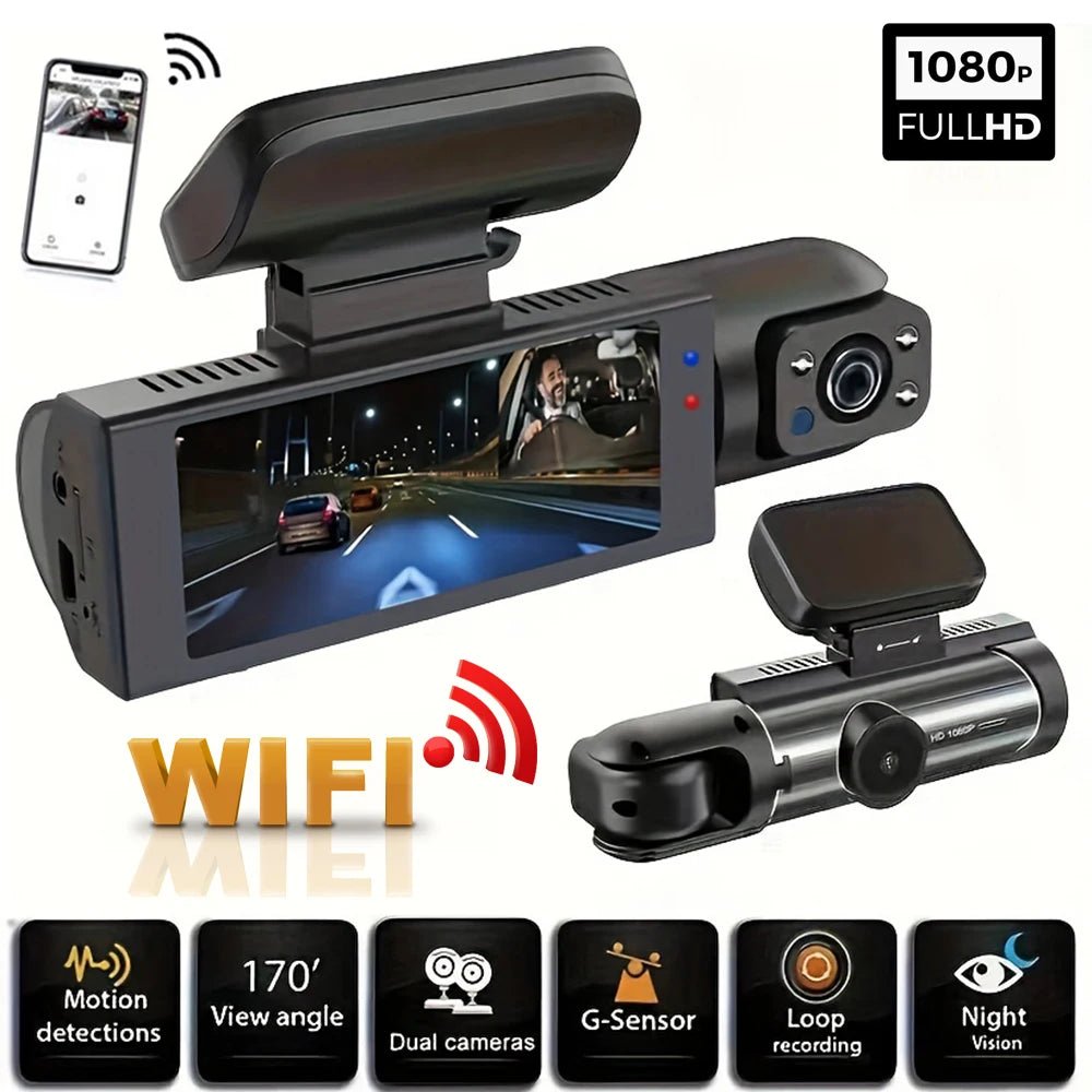 1080P WiFi Dual Dash Cam Front Inside Car with IR Night Vision Loop Recording - stepyours.com