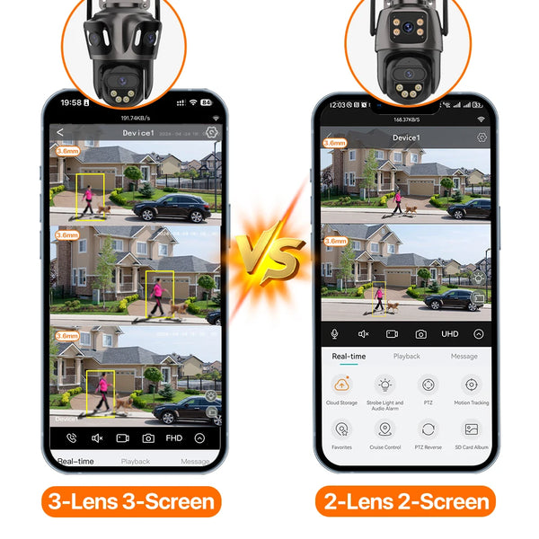 Three Screen WiFi IP Camera - 4K Dual Lens PTZ With AI Detection IP66 Waterproof by stepyours.com