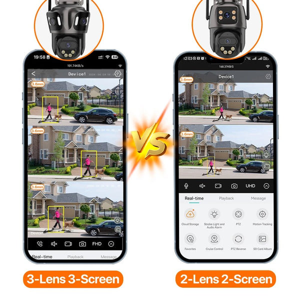 Three Screen WiFi IP Camera Outdoor 4K Tri Lens PTZ - AI Human Detection - stepyours.com